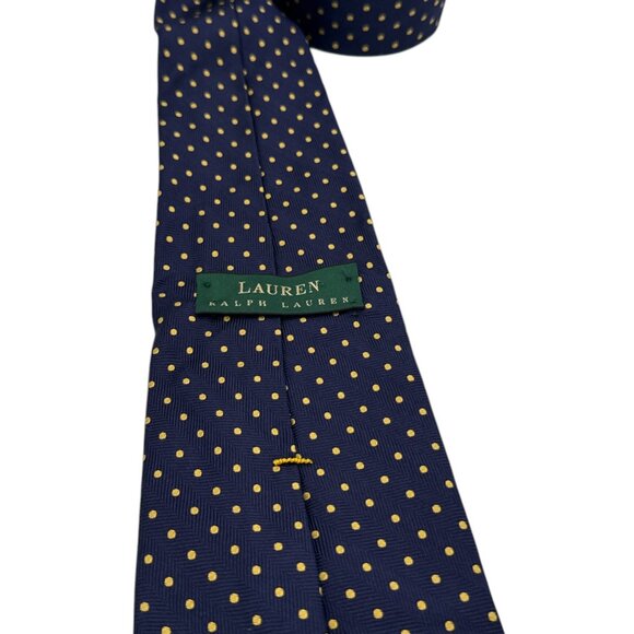 Ralph Lauren Neck Tie Men's 3.5 Navy Gold Polka Dot Silk - Picture 3 of 4
